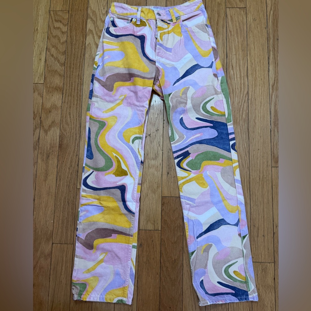 Zara Multicolor Abstract Patterned Denim Pants